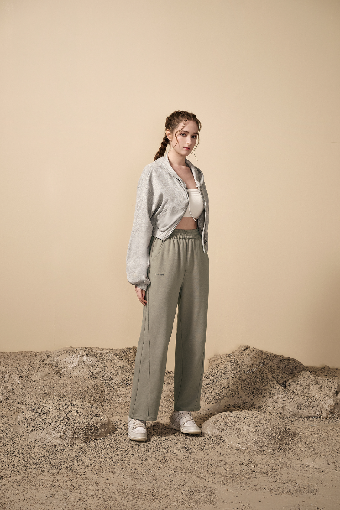 Street Style Diagonal Textured Casual Wide-Leg Pants for Women