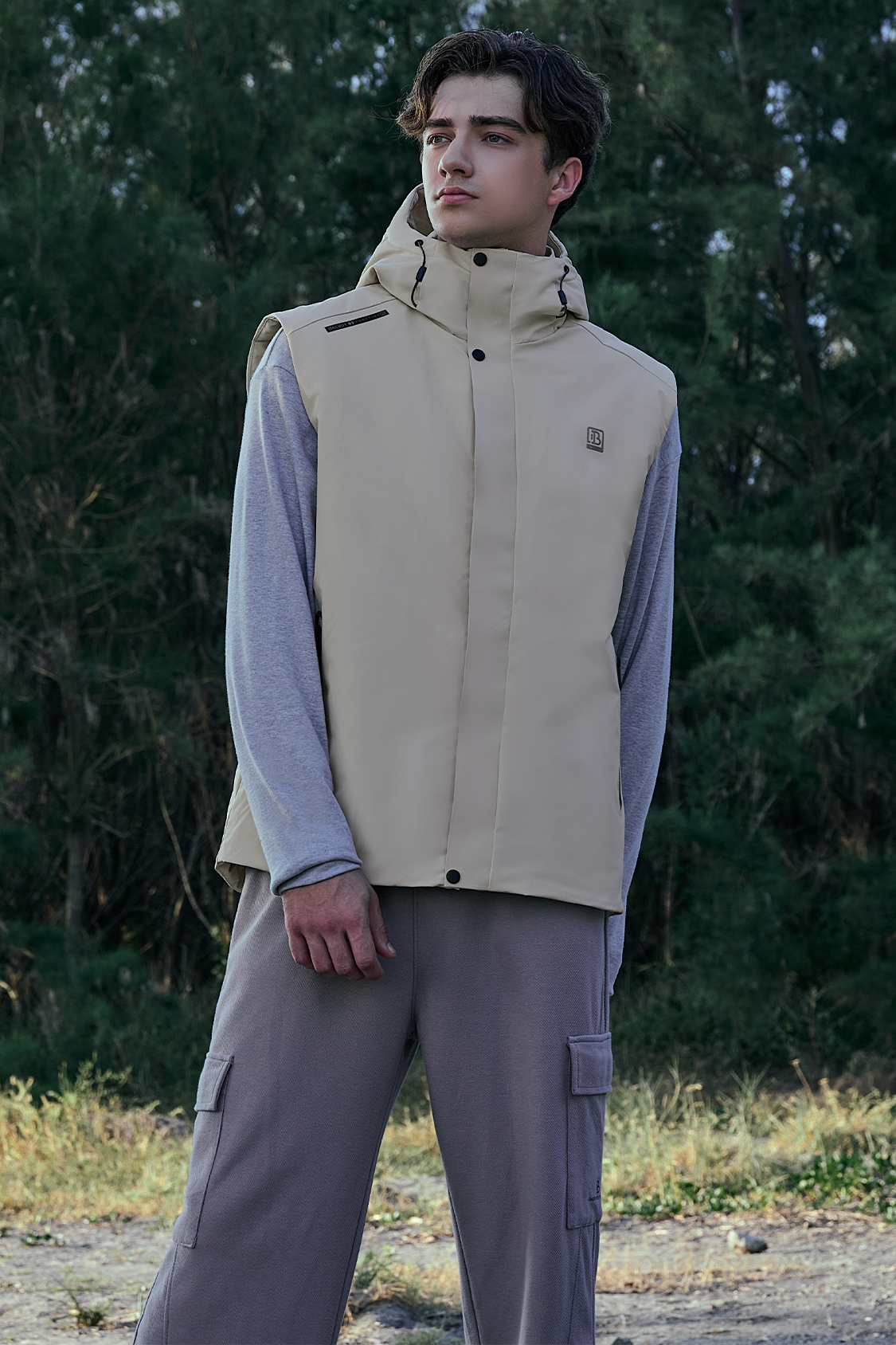Heat-Retaining Waterproof Shell Vest with Hood for Men