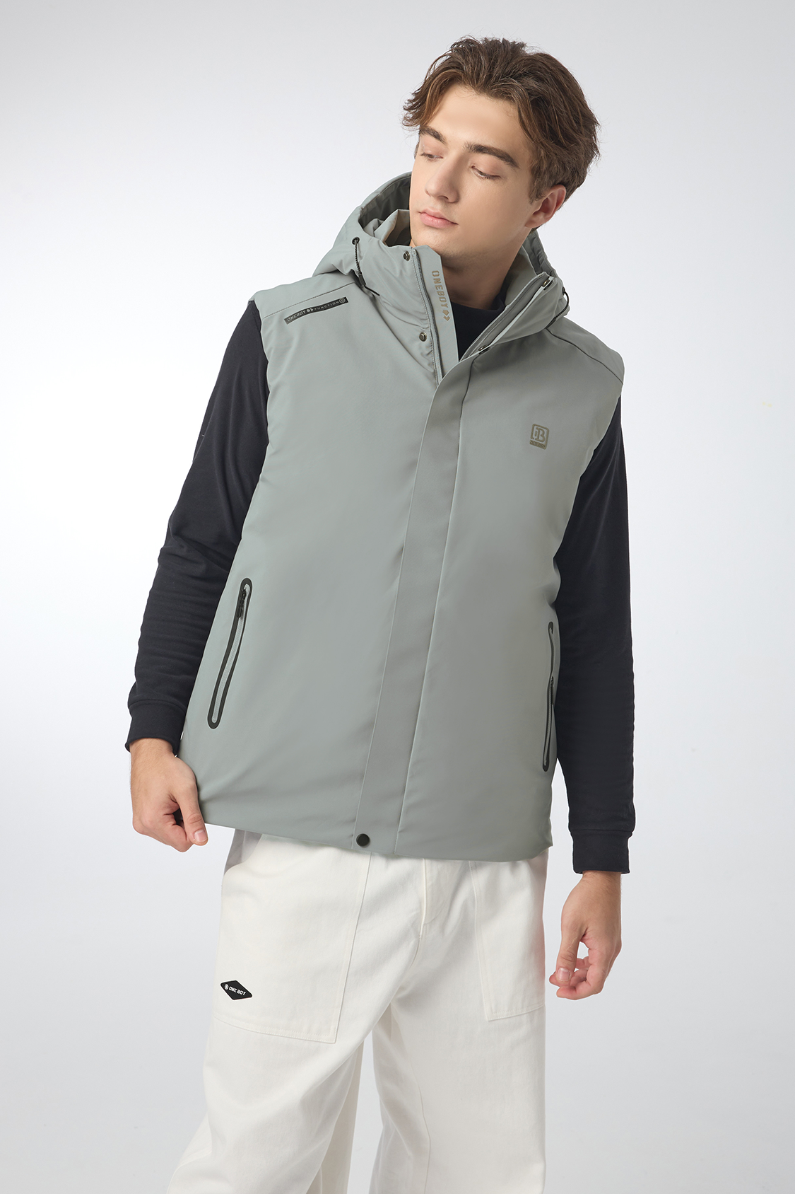 Heat-Retaining Waterproof Shell Vest with Hood for Men