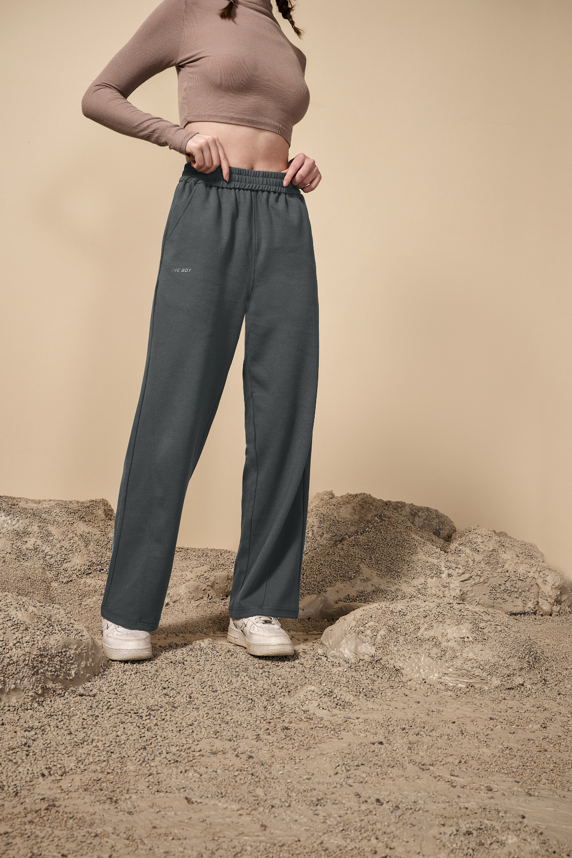 Street Style Diagonal Textured Casual Wide-Leg Pants for Women